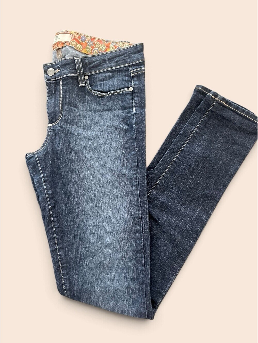 PAIGE Premium Denim Peg Skinny Jeans Size 29 Dark Wash Paisley Pocket Taper